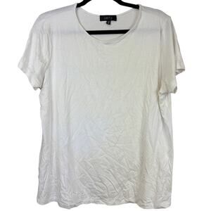 NWT Comfy USA White Short Sleeve Crinkle Scoop Neck Top Size XL Made in USA